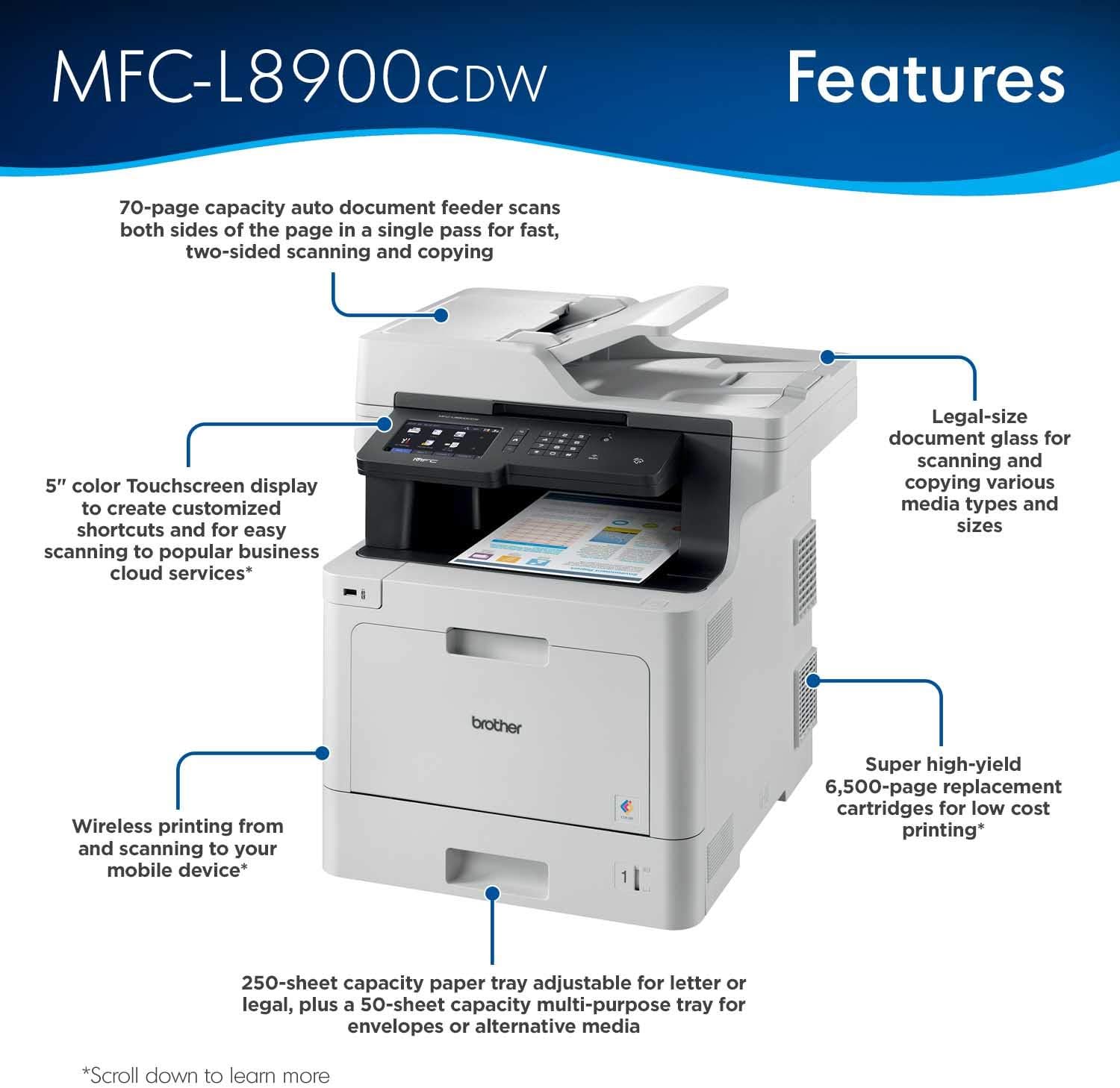 Brother MFC-L8900CDW Business Color Laser All-in-One Printer,  Dash Replenishment Ready - Image 2